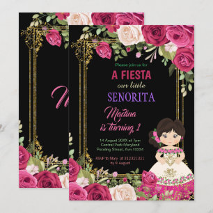Rose Blume Fiesta Floral 1. Geburtstag Einladung