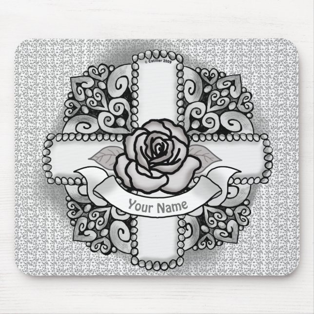 Rose Blume Filigree Christlich Cross Mousepad (Vorne)