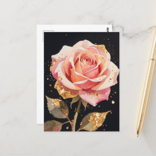 Rose Blume Gold Glitzer Ölgemälde Postkarte