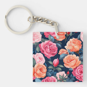Rose Blume Muster blühen Schlüsselanhänger