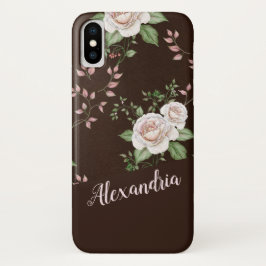 Rose Blume Muster braun grün und rosa iPhone X Hülle