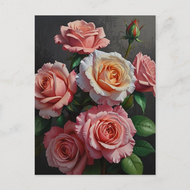 Rose Blume Ölgemälde Postkarte (Vorderseite)