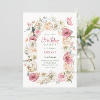 Rose Blume Pasta Aquarellfarben Geburtstag Einladung