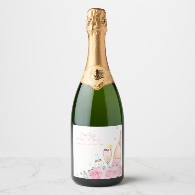 Rose Blume Poppin Champagner Flaschen Kinderdusche (Vorderseite)