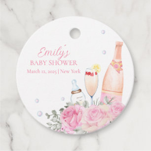Rose Blume Poppin Champagner Flaschen Kinderdusche Geschenkanhänger