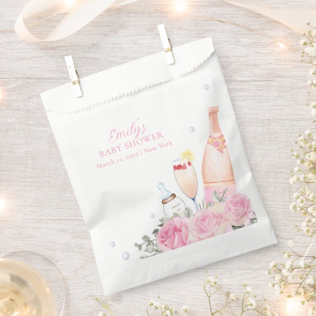 Rose Blume Poppin Champagner Flaschen Kinderdusche Geschenktütchen (Ausgeschnitten)