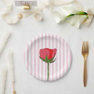 Rose Blume Rosa Streifen Pappteller
