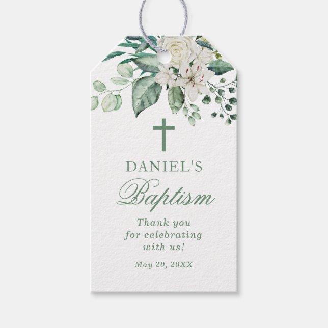 Rose Blume Taufe Danke Geschenkanhänger (Vorderseite)