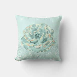 Rose Blume Tiffany Mint Aqua Glitzer Hütte Kissen
