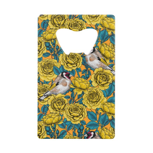 Rose Blume und Goldflossenvögel Geldbeutel Flaschenöffner (Vorderseite)