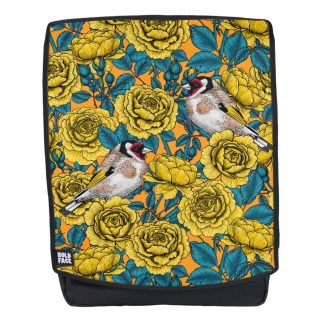 Rose Blume und Goldflossenvögel Rucksack (Vorderseite)