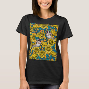 Rose Blume und Goldflossenvögel T-Shirt