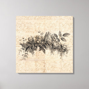 Rose Blume Vintag Art Script Hintergrund Leinwanddruck