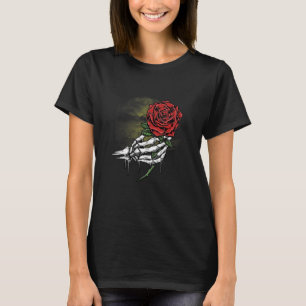 Rose Blume Weißes Skelett Hand halten eine Rote Ro T-Shirt