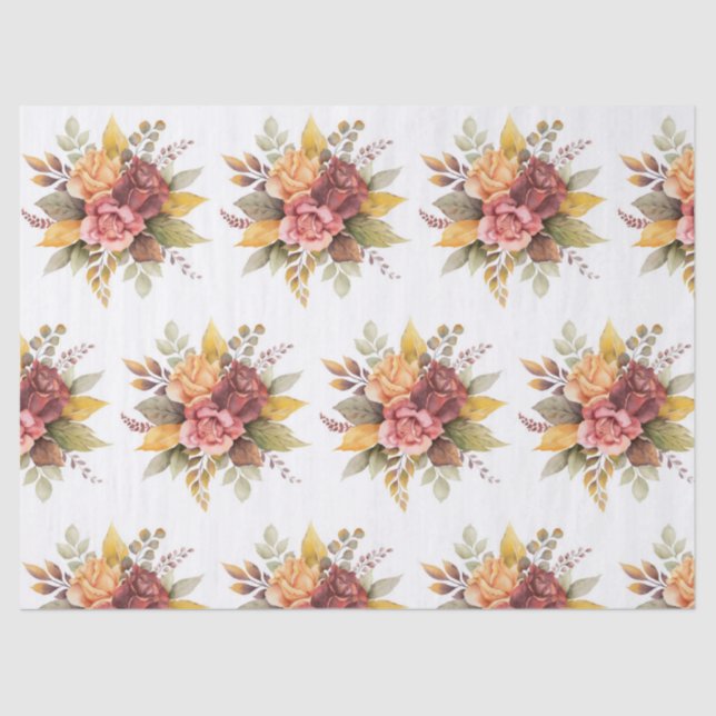 Rose Blumen Burgund Muster Antiquitätenhochzeiten Seidenpapier (Vorderseite)