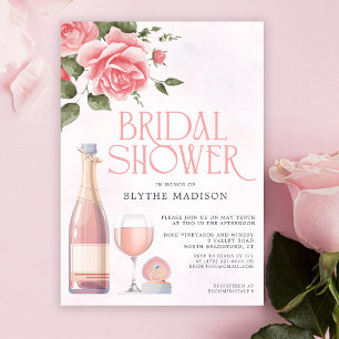 Rosé-Blumen-Wein-Junggesellinnen-Abschied (Folie v Einladung