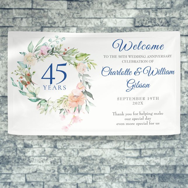 Rose Blumengarland 45. 65. Geburtstag Willkommen Banner (Roses Floral Garland 45th 65th Anniversary Welcome Banner)