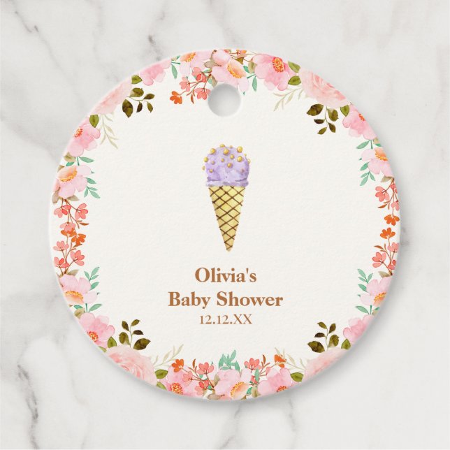 Rose Blumengarten Scoop Ice Cream Baby Dusche Geschenkanhänger (Vorderseite)