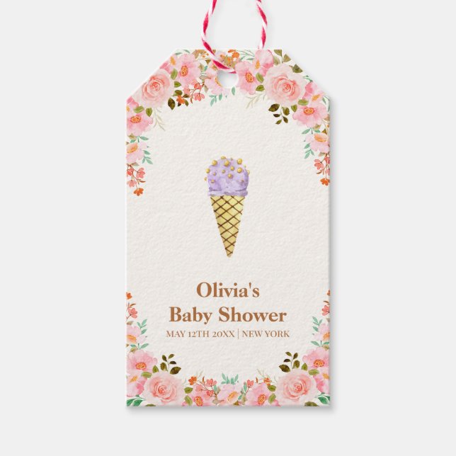 Rose Blumengarten Scoop Ice Cream Baby Dusche Geschenkanhänger (Vorderseite)