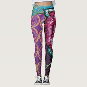 Rose Blumengestein lila rosa aquamarines Gold Leggings