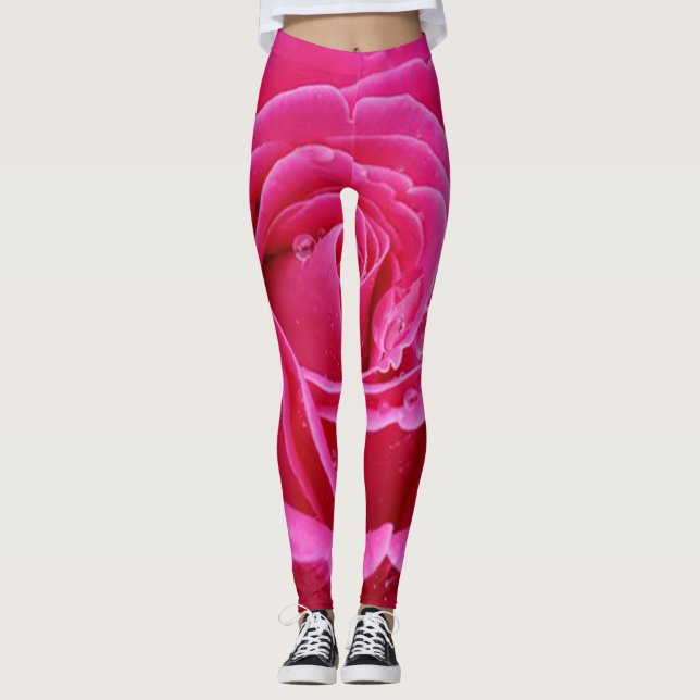 Rose Blumengrün-rote, moderne Leggings im schicken (Vorderseite)