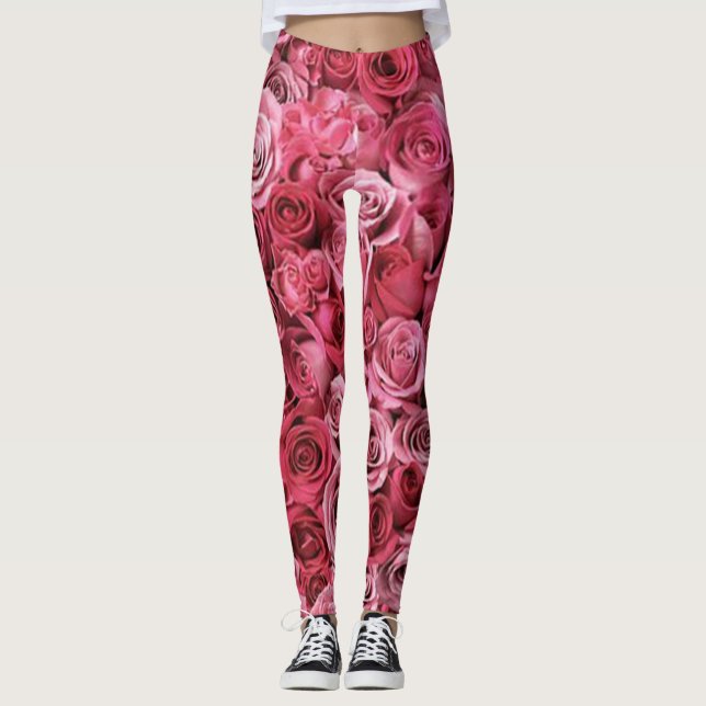 Rose Blumengrün-rote, moderne Leggings im schicken (Vorderseite)