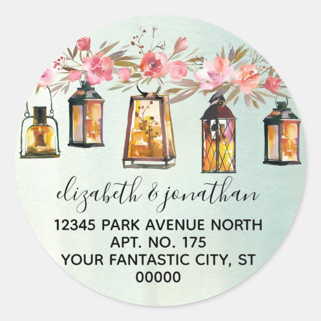 Rose Blumengrün Rücksendeadresse Runder Aufkleber (Vorderseite)