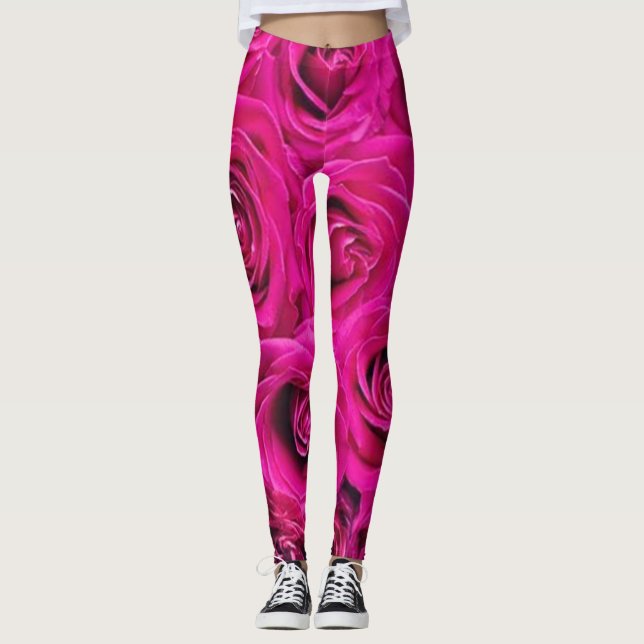 Rose Blumengrün Schwarz Moderne Leggings Stil (Vorderseite)