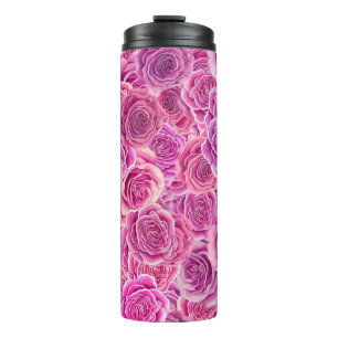 Rose Blumenmuster in Aquarellfarbe Rosa Thermosbecher