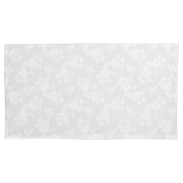 Rose Blumenmuster Weiß über warmes, hellgrau Kissenbezug (Vorderseite)