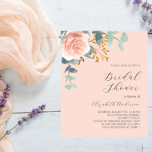 Rose Blumenpfirsich Bridal Dusche Einladung