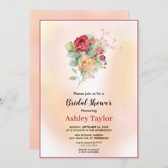 Rose Blumenstrauß im Aquarium Brautparty Einladung (Vorne/Hinten)