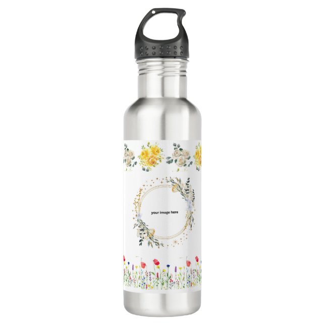Rose Blumenstrauß personalisiertes Wasser Flasche Edelstahlflasche (Vorderseite)