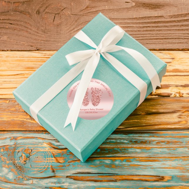 Rose Blus Glitzer Feet Baby Dusche Gefallen Vielen Runder Aufkleber (Rose Blus Glitter Feet Baby Shower Favor Thank You Classic Round Sticker)