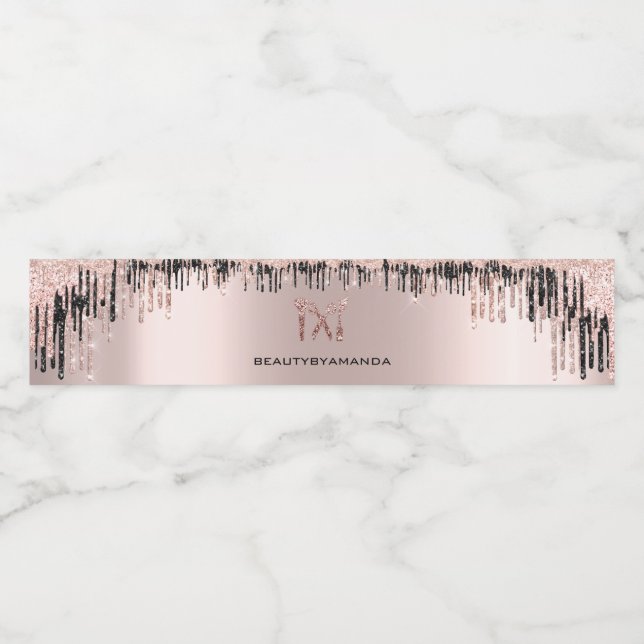 Rose Blush Black Tropfens Friseur Makeule Logo Wasserflaschenetikett (Einzelnes Label)