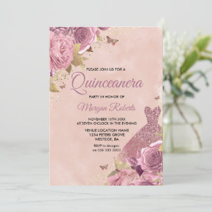 Rose Blush Dress Dusty Quinceanera Party Einladung