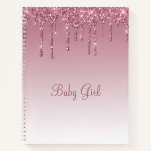 Rose Blush Glitzer Baby Girl Script Elegant Hübsch Notizbuch