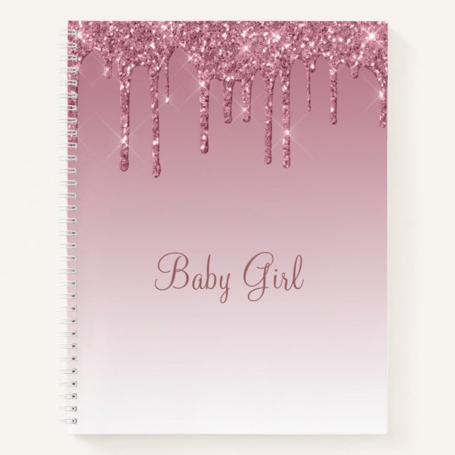 Rose Blush Glitzer Baby Girl Script Elegant Hübsch Notizbuch (Vorderseite)