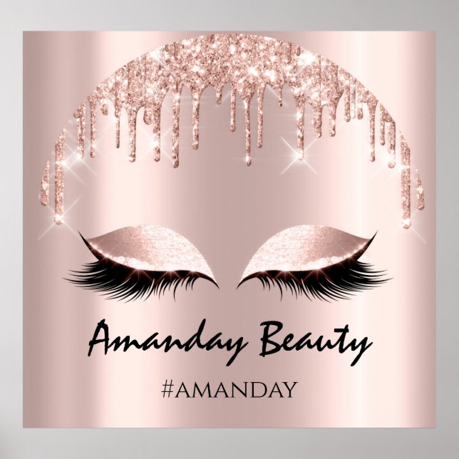 Rose Blush Glitzer Tropfen Eyelash Makeup Friseur Poster (Vorne)