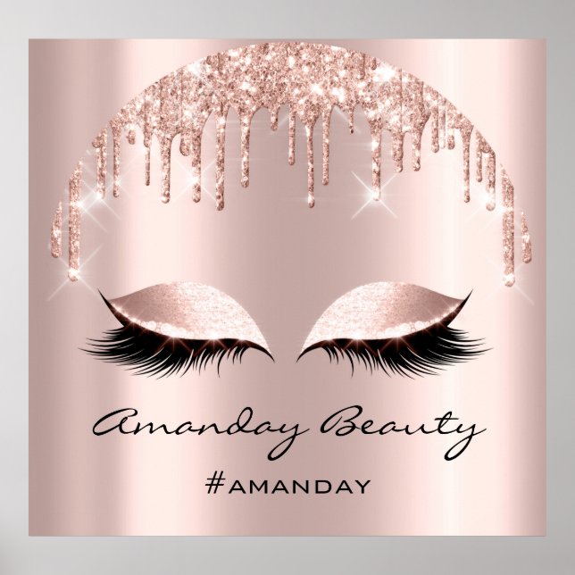 Rose Blush Glitzer Tropfen Eyelash Makeup Nägel Poster (Vorne)