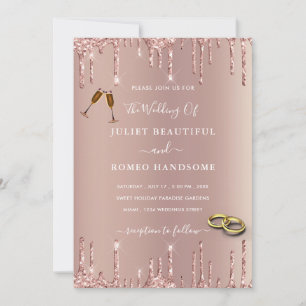 Rose Blush Glitzer Tropfen Rings Hochzeit Einladun