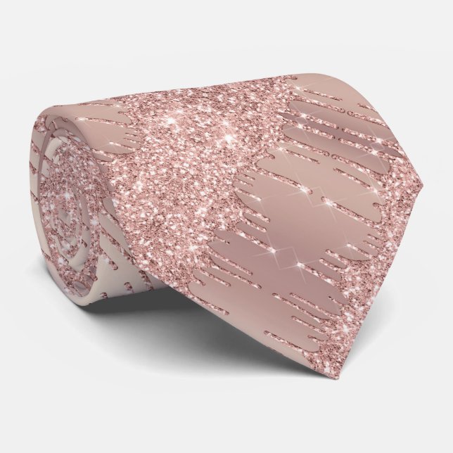 Rose Blush Glitzer Tropfen Sparkle Party Neck Tie Krawatte (Gerollt)