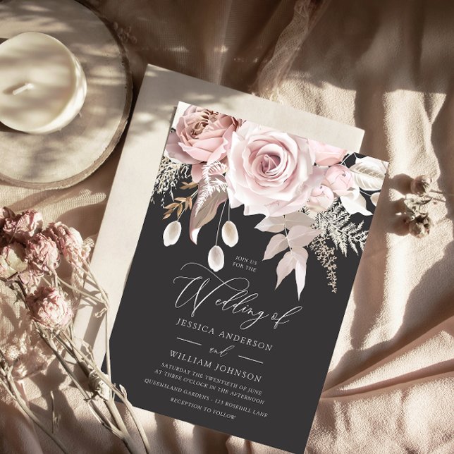 Rose Blush & Gray Dusty Hochzeit Einladung (Von Creator hochgeladen)