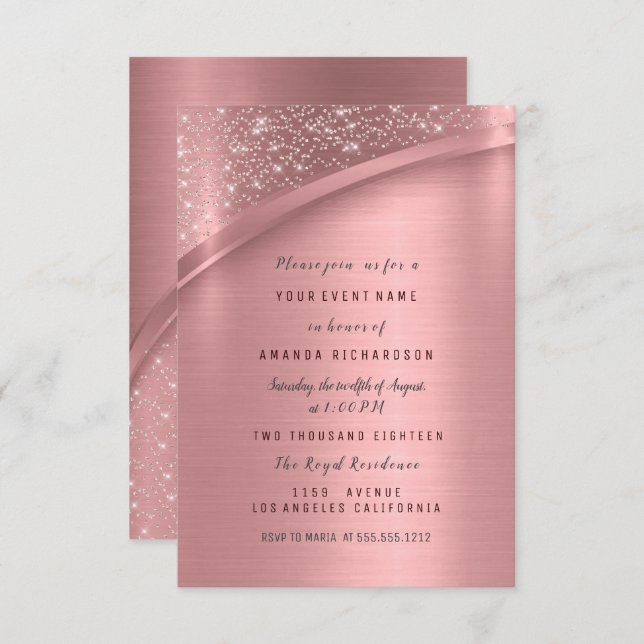 Rose Blush Metallic Glitzer Bridal Sweet 16. Einladung (Vorne/Hinten)