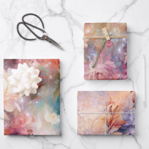 Rose Blush Peach Orange Bloral Geschenkpapier Set