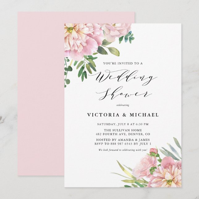 Rose Blush Pink Aquarell Polterabend Einladung (Vorne/Hinten)