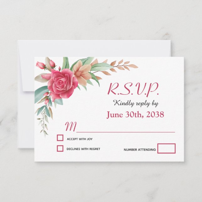 Rose Blush Pink Floral Wedding RSVP Karte (Vorderseite)