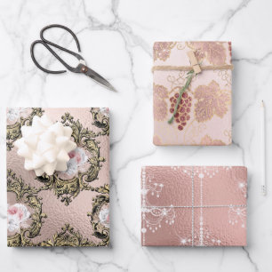 Rosé Blush Pink und Roségold Paris Vin Rosé Geschenkpapier Set