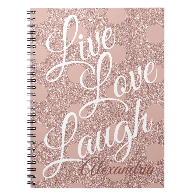 Rose Blush Script Live Liebe Laugh Glitzer Dots Notizblock (Vorderseite)