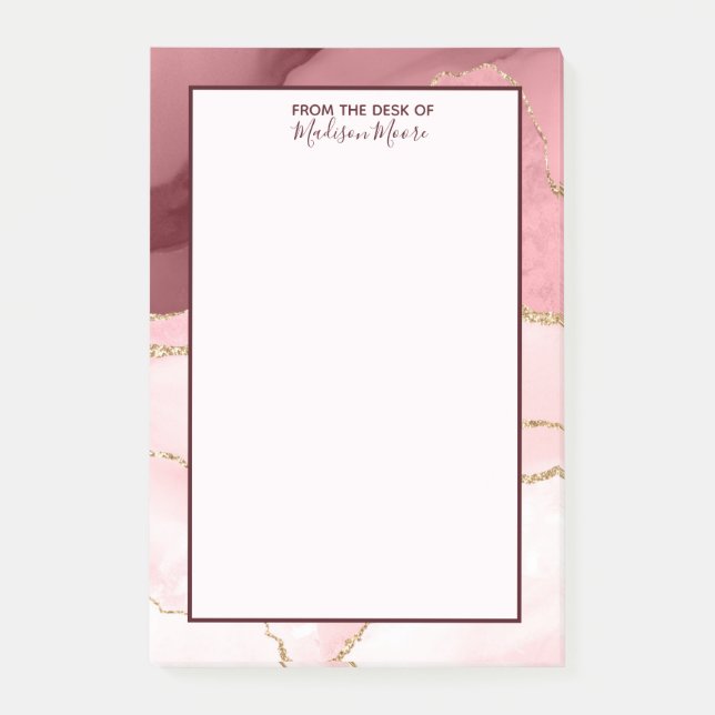 Rose Blush und Gold Glitzer Agate Post-it Klebezettel (Vorderseite)